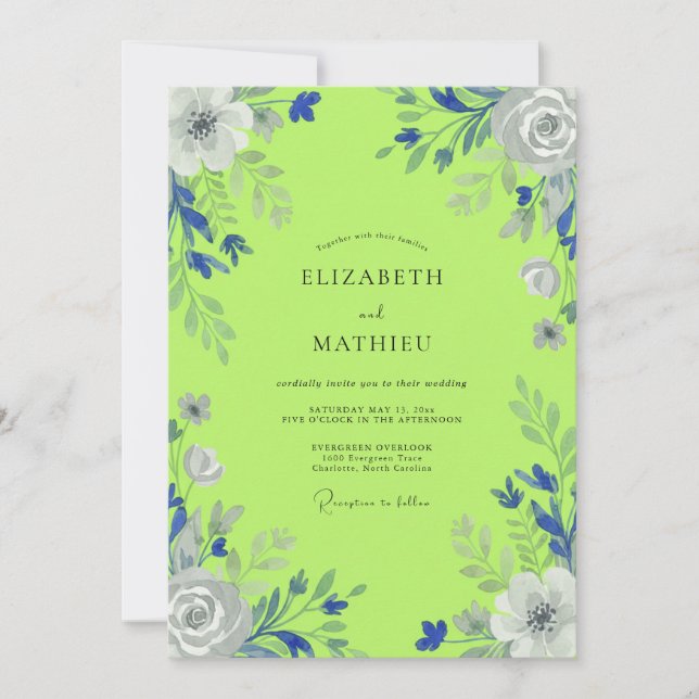Convite Casamento Floral em Verde Lima (Frente)