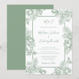 Convite Casamento Floral em Verde Salvia