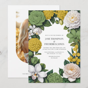Convite Casamento Floral em Verde Salvia, Branco e Dourado