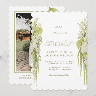 Convite Casamento Floral em Verde Sálvia e Branco com Reco