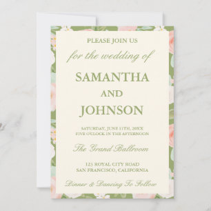 Convite Casamento Floral em Verde Salvia e Marfim Antigo