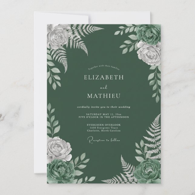 Convite Casamento Floral Emerald Flourish (Frente)