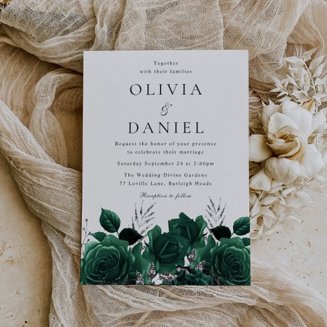 Convite Casamento Floral Emerald Green impressionante (Criador carregado)
