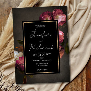 Convite Casamento Floral Empoeirado Sombrio Holandês Antig