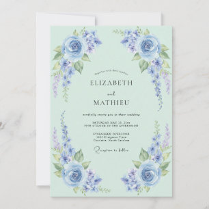 Convite Casamento Floral Encantador em Verde Menta