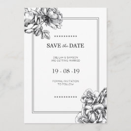 Convite Casamento Floral Enchido em Preto e Branco Salve a