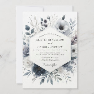 Convite Casamento Floral Enevoado Azul Ardesia