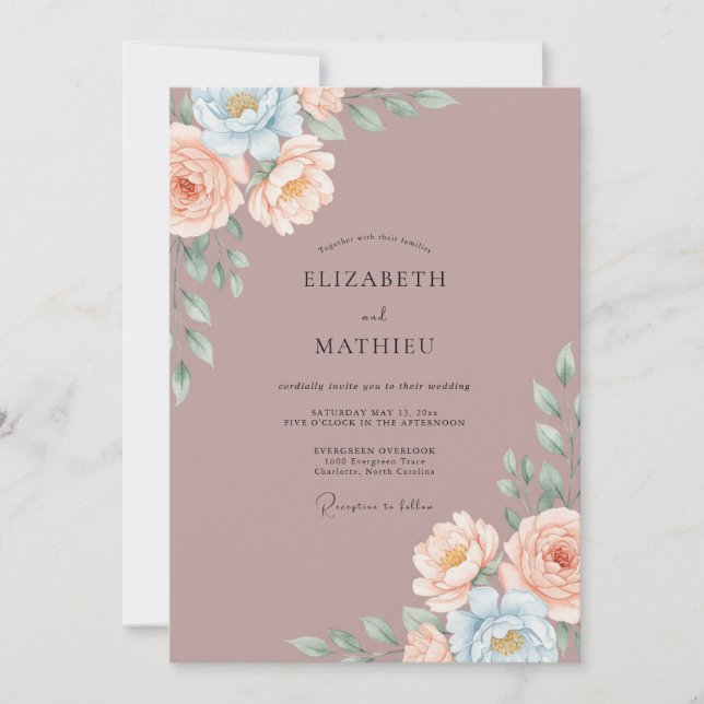 Convite Casamento Floral Enfeitiçante Malva (Frente)