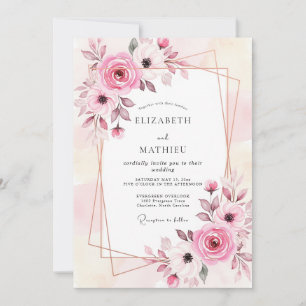 Convite Casamento Floral Enfeitiçante Rosa Bege
