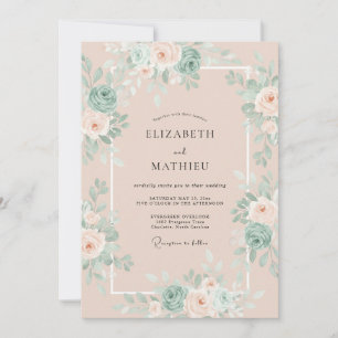 Convite Casamento Floral Enfeitiçante Rosa Bege