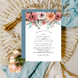 Convite Casamento Floral Ereal Azul Elegante