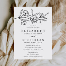 Casamento Floral Esboçado Branco e Preto
