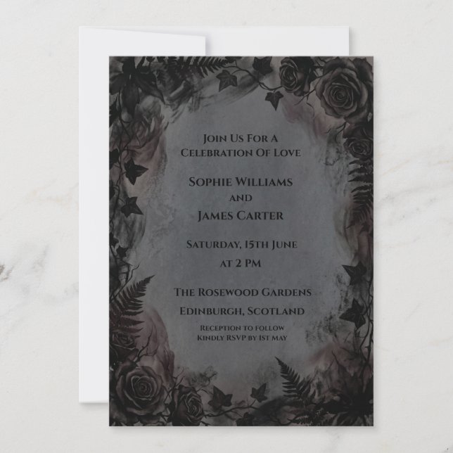 Convite Casamento Floral Escuro (Frente)