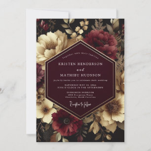 Convite Casamento Floral Escuro Borgonha