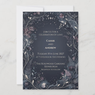Convite Casamento Floral Escuro Celestial Lua