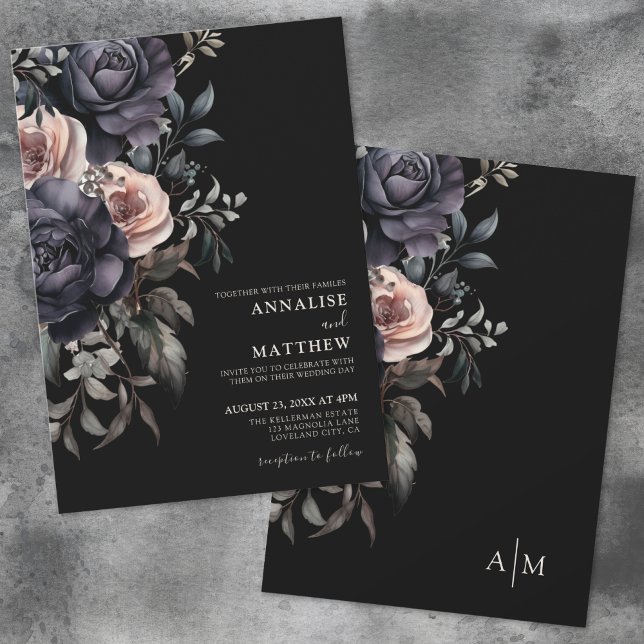 Convite Casamento Floral Escuro Elegante (Dark Elegant Floral Wedding Invitation)