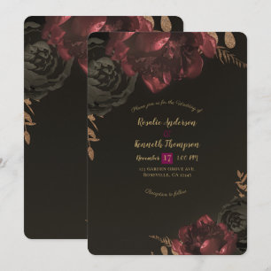 Convite Casamento Floral Escuro Marrom Malhumorado com Fol