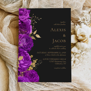 Convite Casamento Floral Escuro Roxo Romântico