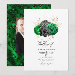 Convite Casamento Floral Esmeralda e Dourado