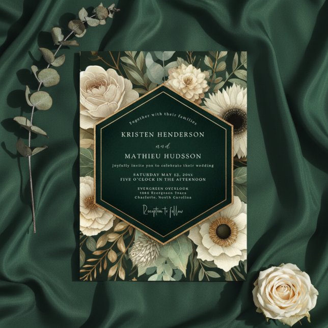 Convite Casamento Floral Esmeralda no Bosque (Criador carregado)