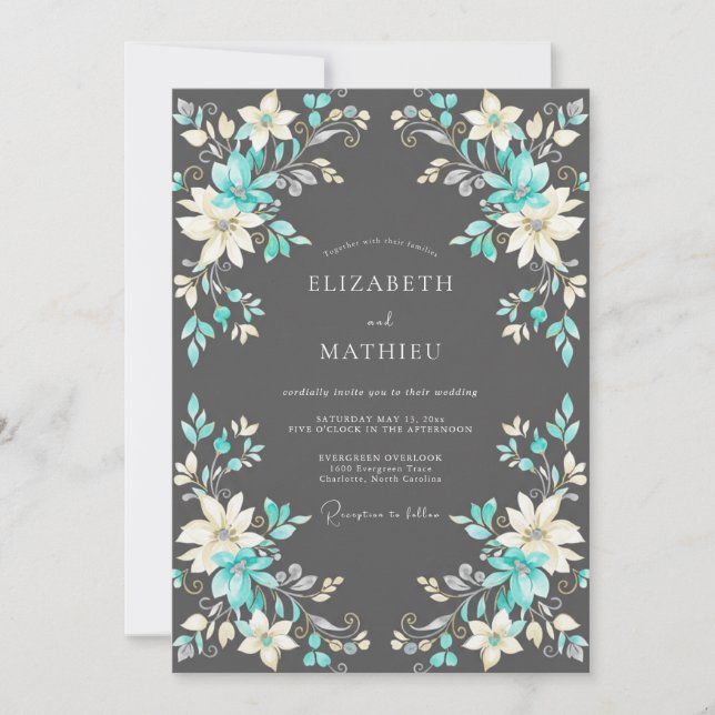 Convite Casamento Floral Esmeralda Polido (Frente)