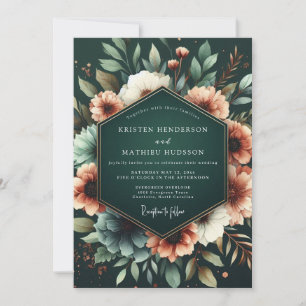 Convite Casamento Floral Esmeralda Profunda Opulenta