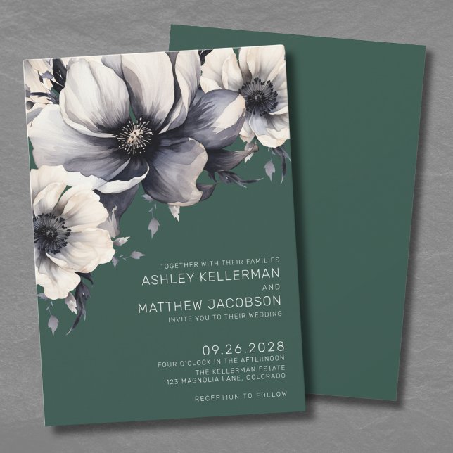Convite Casamento Floral Esmeralda Verde (Elegant Emerald Green Floral Wedding Invitation)