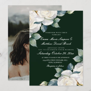 Convite Casamento Floral Esmeralda Verde e Rosa Branca