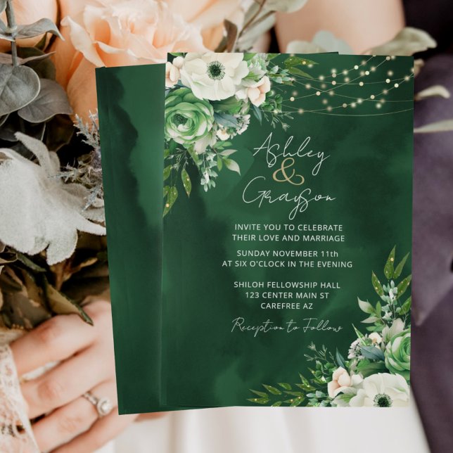 Convite Casamento Floral Esmeralda Verde Elegante (Criador carregado)
