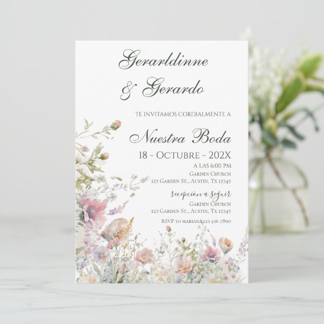 Convite Casamento Floral Espanhol (Em pé/Frente)