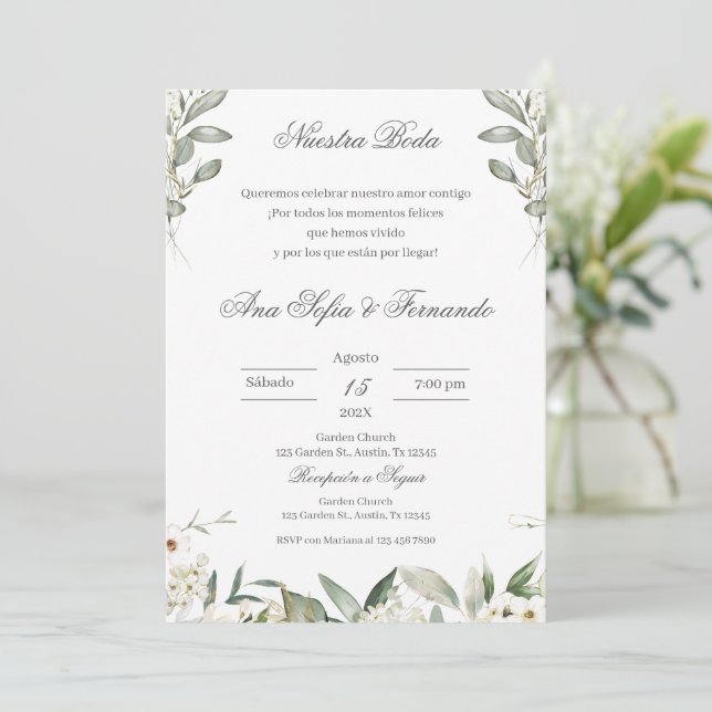 Convite Casamento Floral Espanhol (Em pé/Frente)