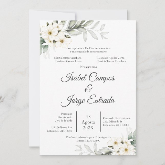 Convite Casamento Floral espanhol (Frente)
