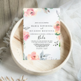 Convite Casamento Floral Espanhol de Blush Rosa Elegante