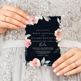 Convite Casamento Floral Espanhol de Blush Rosa Elegante C