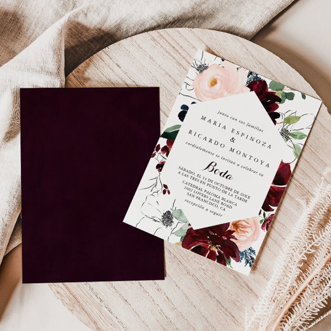 Convite Casamento Floral Espanhol de Queda Ilustrada (Criador carregado)