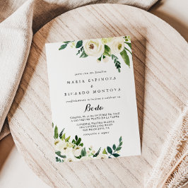 Convite Casamento Floral Espanhol Floral de Outono Branco 