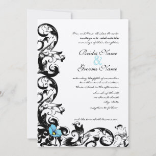 Convite Casamento Floral Espiral de Papoula Azul Aqua