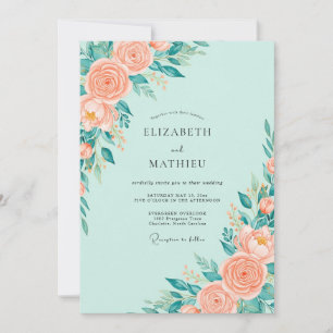 Convite Casamento Floral Esplêndido em Verde Hortelã