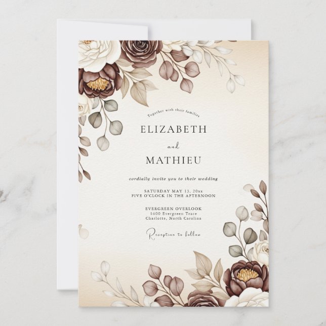 Convite Casamento Floral Espresso Outono (Frente)