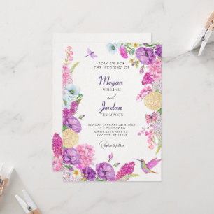 Convite Casamento floral estético roxo aquarela