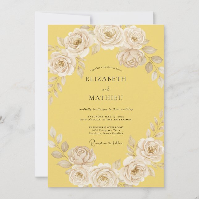 Convite Casamento Floral Etéreo Amarelo Pálido (Frente)
