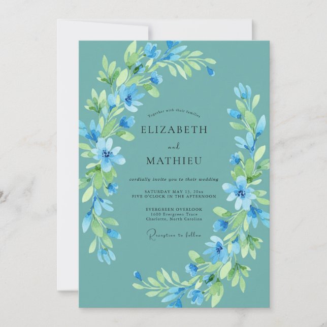 Convite Casamento Floral Etéreo Aqua (Frente)
