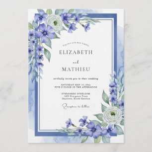 Convite Casamento Floral Etéreo Azul