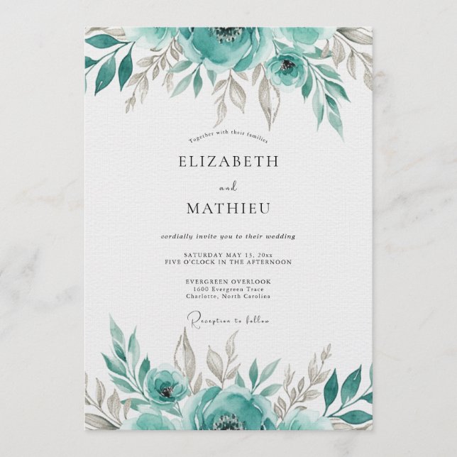 Convite Casamento Floral Etéreo Azul (Frente)