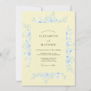 Convite Casamento Floral Etéreo Azul Amarelo Pálido