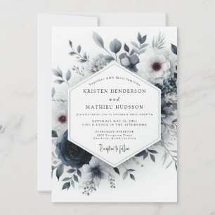 Convite Casamento Floral Etéreo Azul Ardósia