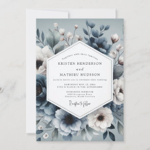 Convite Casamento Floral Etéreo Azul Ardósia