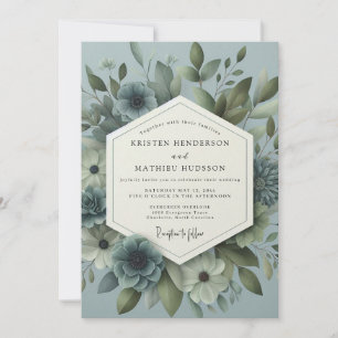 Convite Casamento Floral Etéreo Azul Ardósia