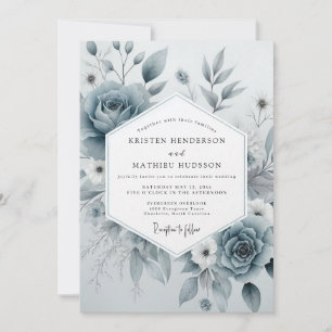 Convite Casamento Floral Etéreo Azul Ardósia