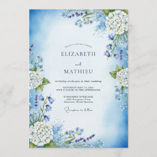 Convite Casamento Floral Etéreo Azul Céu